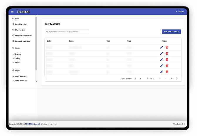 ภาพตัวอย่างระบบ Web Application สำหรับ Tsubaki